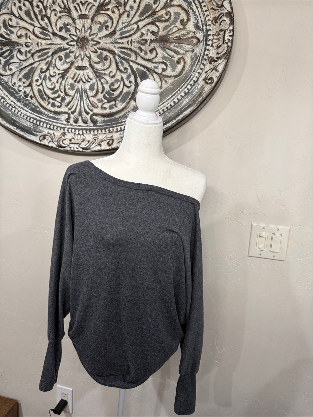 Off-Shoulder Women's Sweater - Charcoal Gray